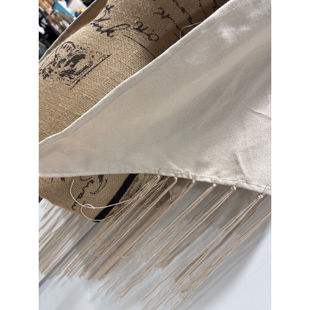 Vintage Beige Silky Feel Shawl With Floral Beaded Embroidery & Fringe Detailing - Picture 3 of 7